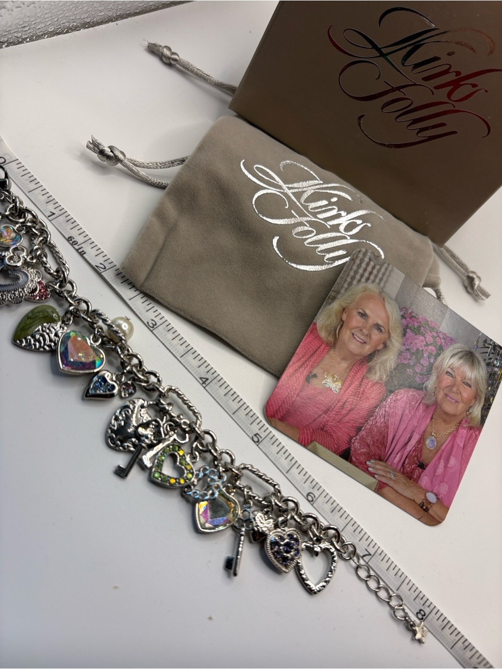 Kirk’s Folly Silver Heart Charm Bracelet with Iridescent Hearts